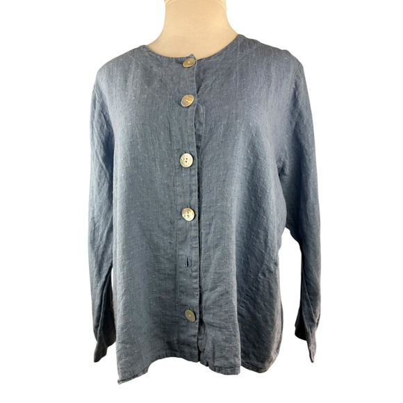 FLAX 2 Piece Linen Set Jacket & Sleeveless Shirt Blue Lagenlook Plus Size 1G 1X - Picture 3 of 16